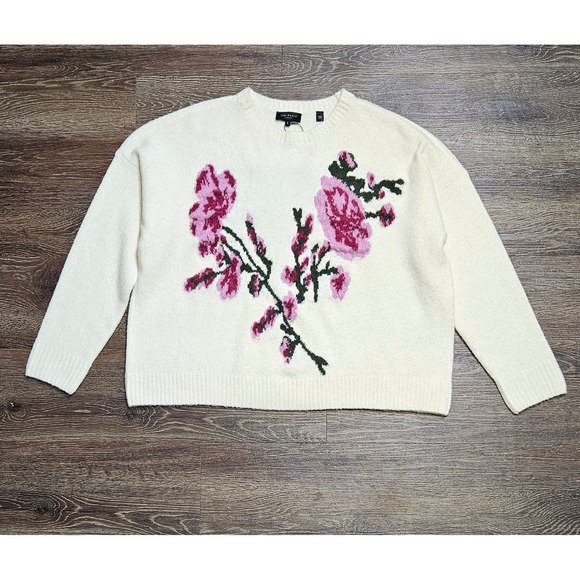 Ted Baker Sweaters - Ted Baker London Floral Jacquard Sweater Women's Size Large Cream Ivory